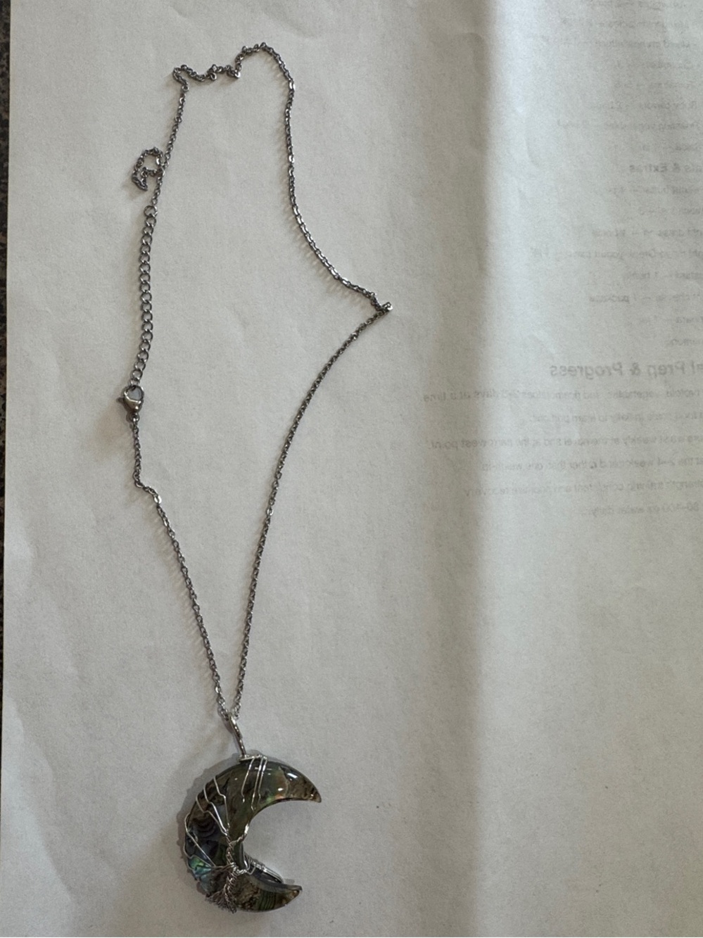 Silver Moon Pendant Necklace with Iridescent Inlay - Women Jewelry